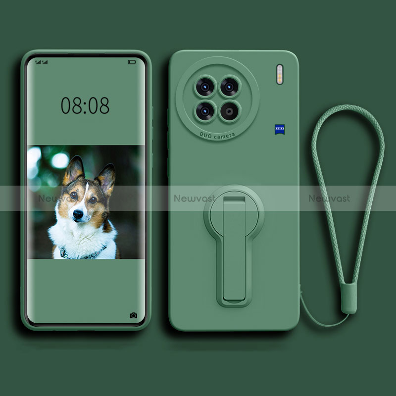 Ultra-thin Silicone Gel Soft Case Cover with Stand for Vivo X90 Pro 5G Midnight Green