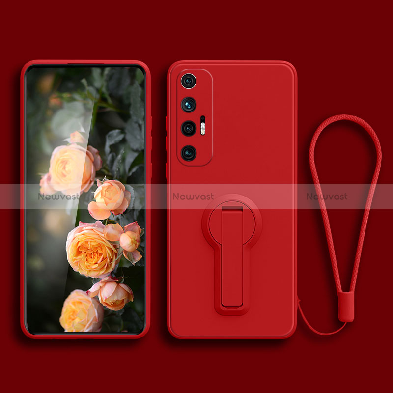 Ultra-thin Silicone Gel Soft Case Cover with Stand for Xiaomi Mi 10S 5G Red