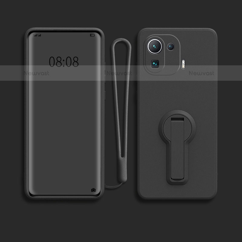 Ultra-thin Silicone Gel Soft Case Cover with Stand for Xiaomi Mi 11 Pro 5G Black