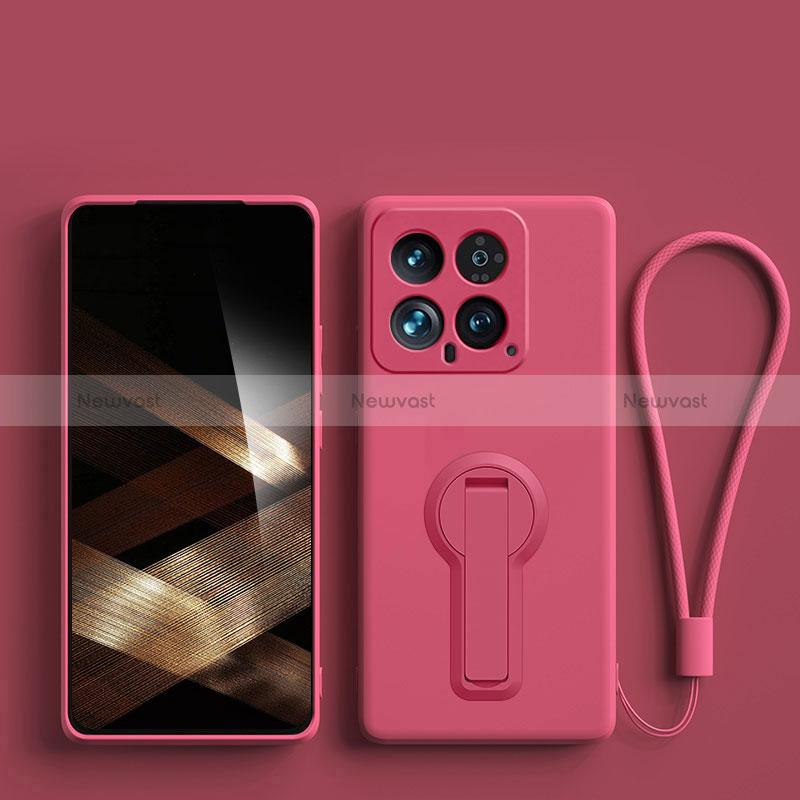 Ultra-thin Silicone Gel Soft Case Cover with Stand for Xiaomi Mi 14 5G Hot Pink