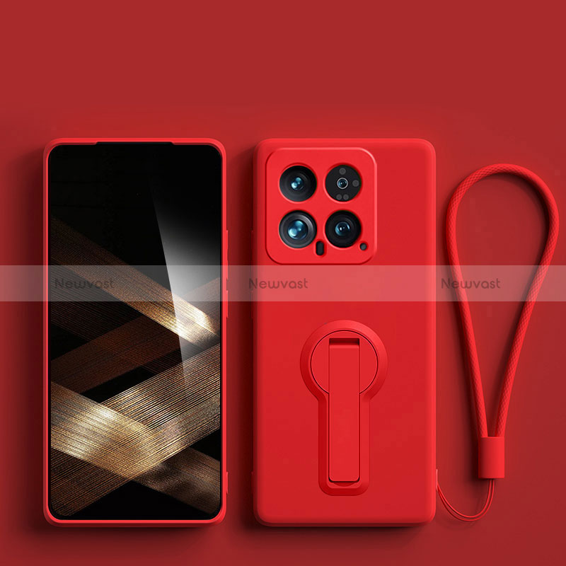 Ultra-thin Silicone Gel Soft Case Cover with Stand for Xiaomi Mi 14 5G Red