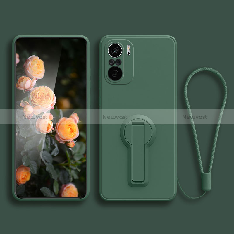 Ultra-thin Silicone Gel Soft Case Cover with Stand for Xiaomi Poco F3 5G Midnight Green