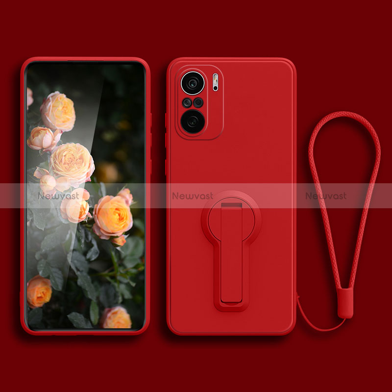 Ultra-thin Silicone Gel Soft Case Cover with Stand for Xiaomi Poco F3 5G Red