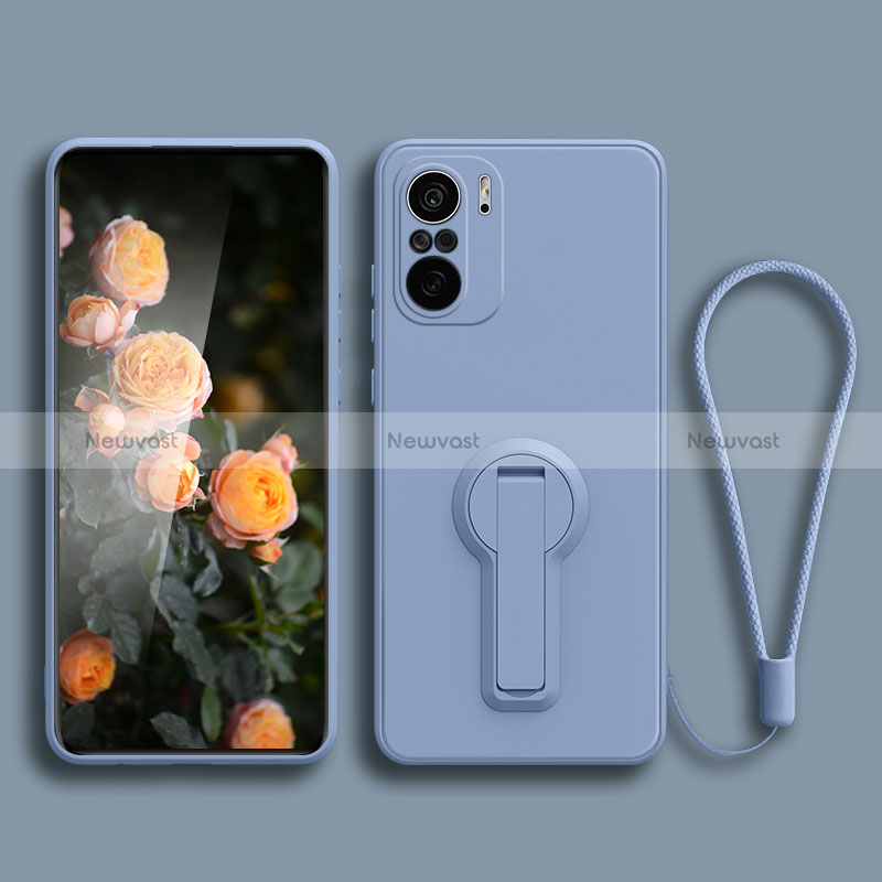 Ultra-thin Silicone Gel Soft Case Cover with Stand for Xiaomi Redmi K40 Pro 5G Lavender Gray