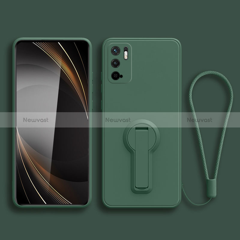 Ultra-thin Silicone Gel Soft Case Cover with Stand for Xiaomi Redmi Note 10 5G Midnight Green