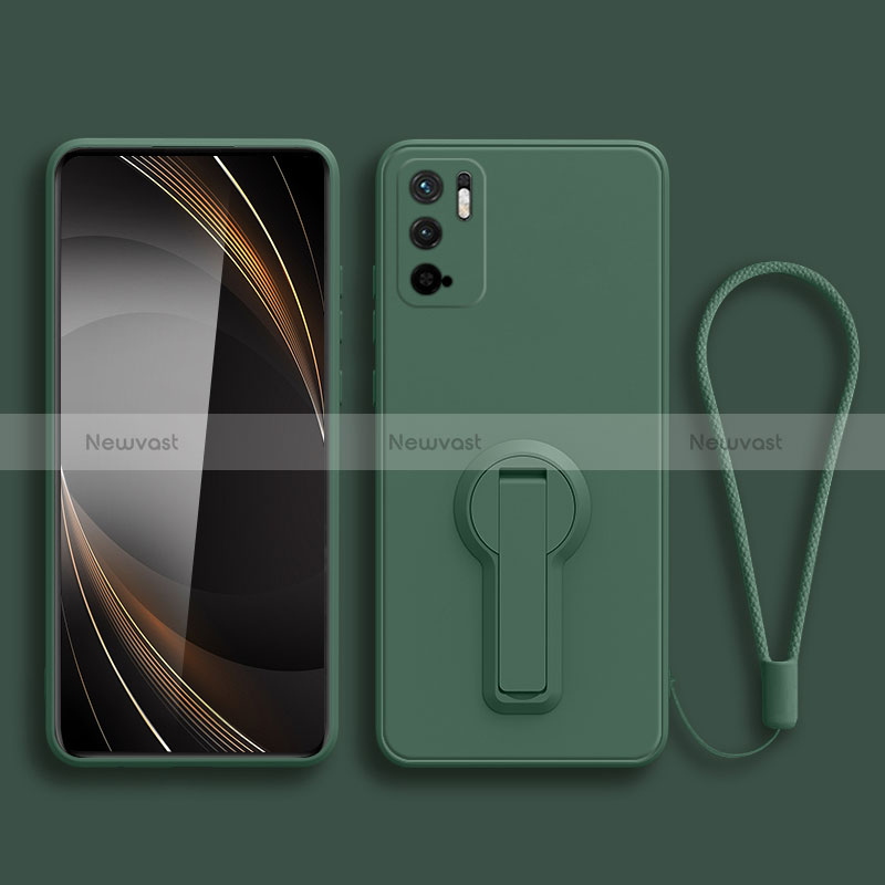 Ultra-thin Silicone Gel Soft Case Cover with Stand for Xiaomi Redmi Note 10T 5G Midnight Green