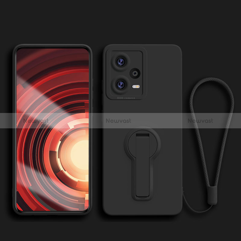 Ultra-thin Silicone Gel Soft Case Cover with Stand for Xiaomi Redmi Note 12 Pro 5G Black