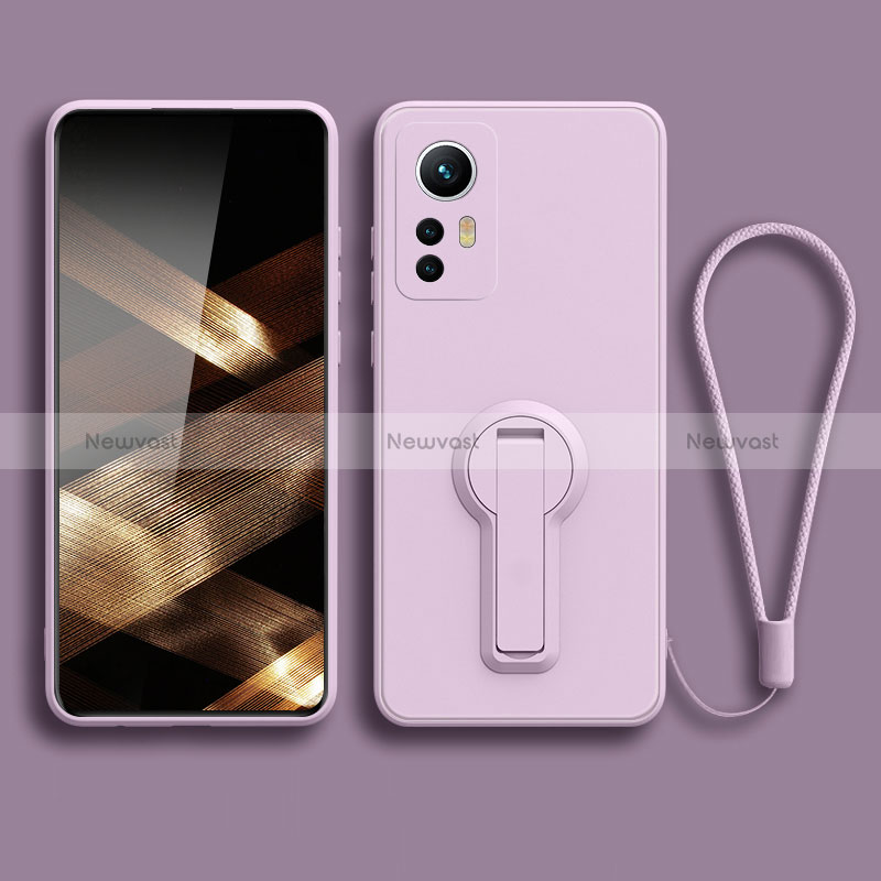 Ultra-thin Silicone Gel Soft Case Cover with Stand for Xiaomi Redmi Note 12S Clove Purple