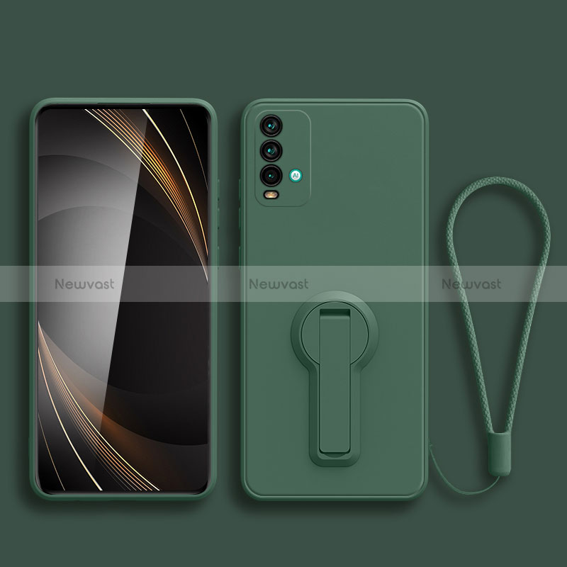 Ultra-thin Silicone Gel Soft Case Cover with Stand for Xiaomi Redmi Note 9 4G Midnight Green