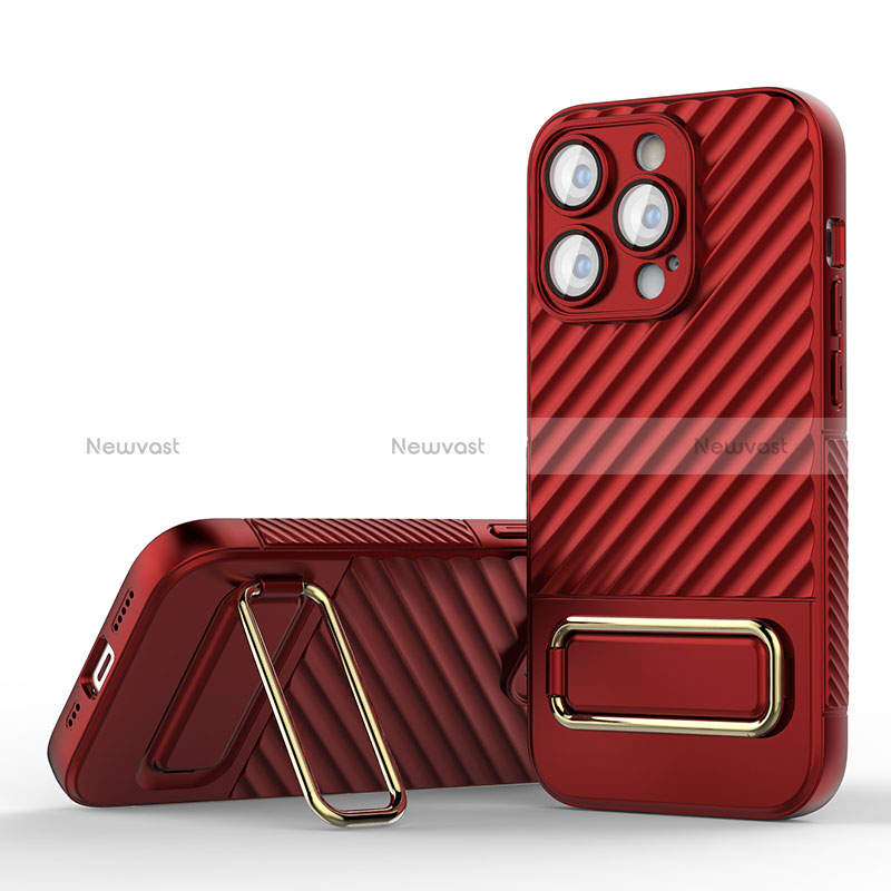 Ultra-thin Silicone Gel Soft Case Cover with Stand KC1 for Apple iPhone 14 Pro Max Red