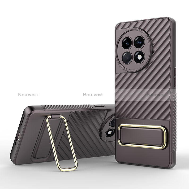 Ultra-thin Silicone Gel Soft Case Cover with Stand KC1 for OnePlus Ace 2 5G Brown