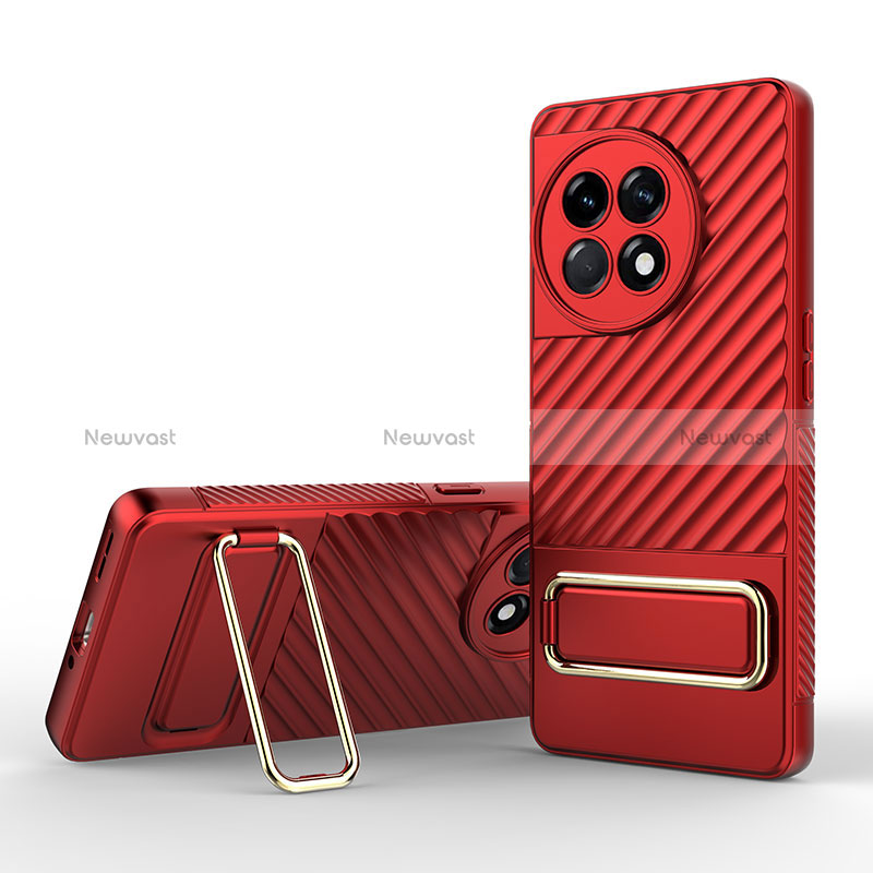 Ultra-thin Silicone Gel Soft Case Cover with Stand KC1 for OnePlus Ace 2 5G Red