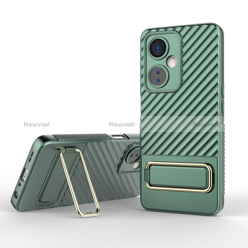 Ultra-thin Silicone Gel Soft Case Cover with Stand KC1 for OnePlus Nord CE 3 5G Green