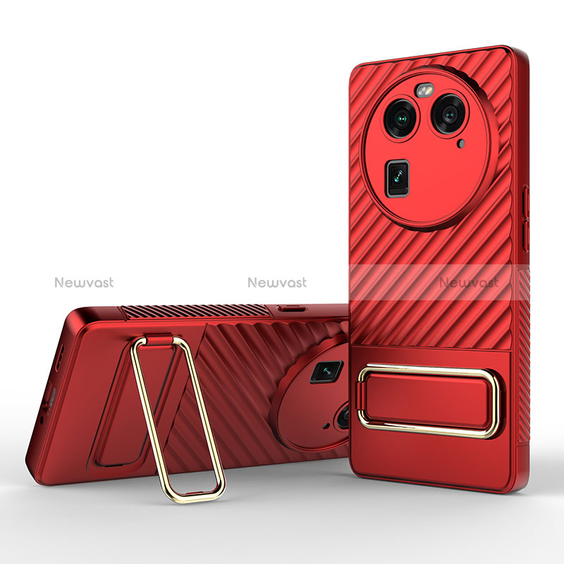 Ultra-thin Silicone Gel Soft Case Cover with Stand KC1 for Oppo Find X6 5G Red