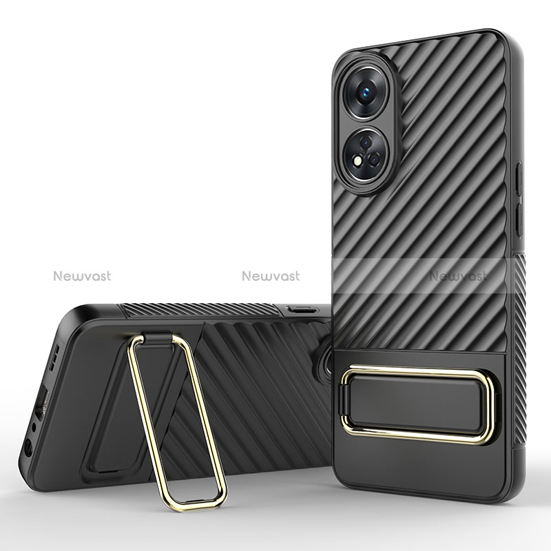 Ultra-thin Silicone Gel Soft Case Cover with Stand KC1 for Oppo Reno8 T 4G Black