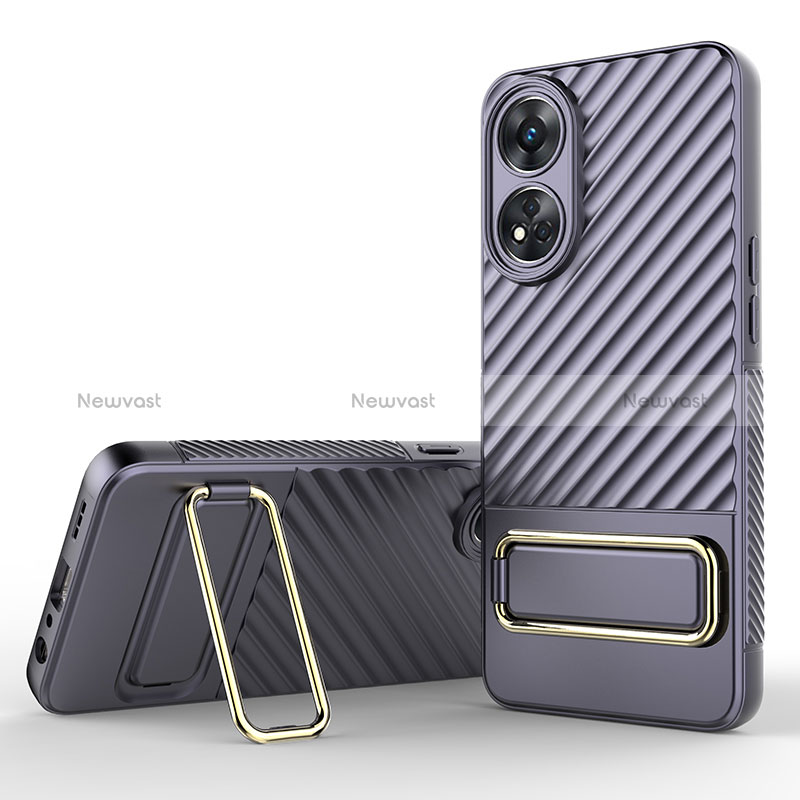 Ultra-thin Silicone Gel Soft Case Cover with Stand KC1 for Oppo Reno8 T 4G Clove Purple