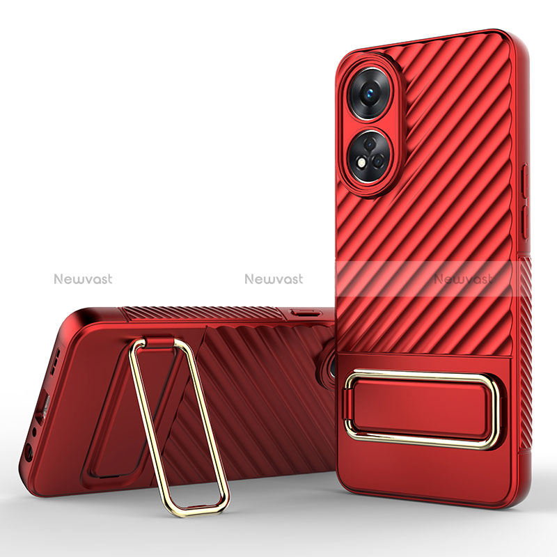 Ultra-thin Silicone Gel Soft Case Cover with Stand KC1 for Oppo Reno8 T 4G Red