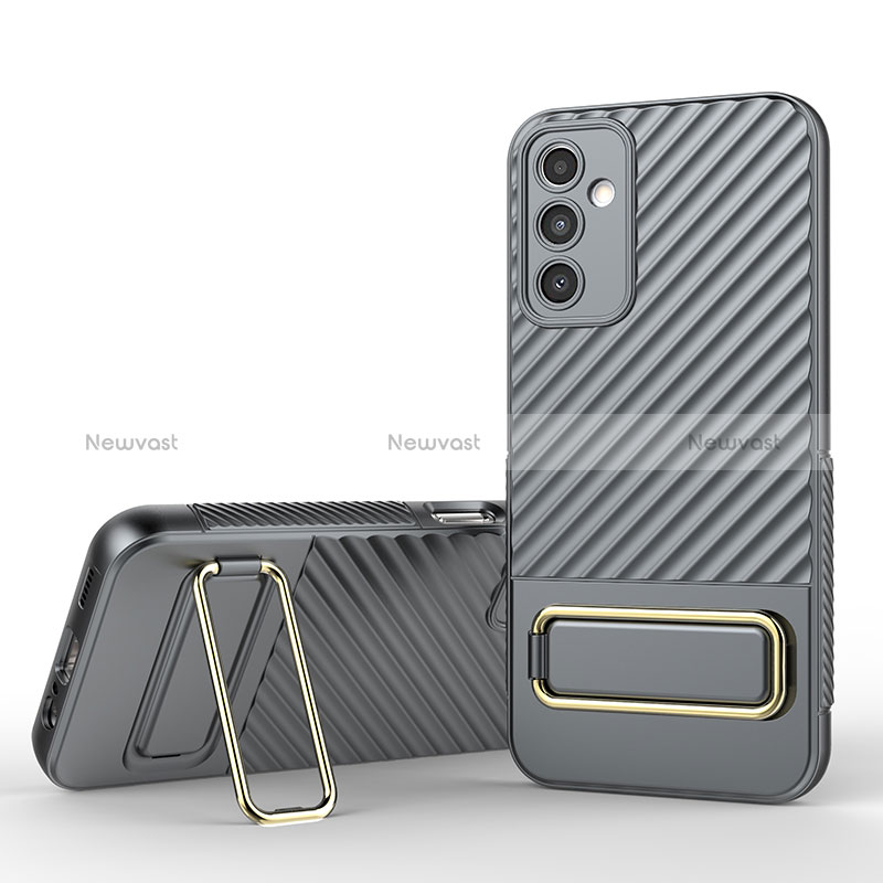 Ultra-thin Silicone Gel Soft Case Cover with Stand KC1 for Samsung Galaxy A14 4G Gray