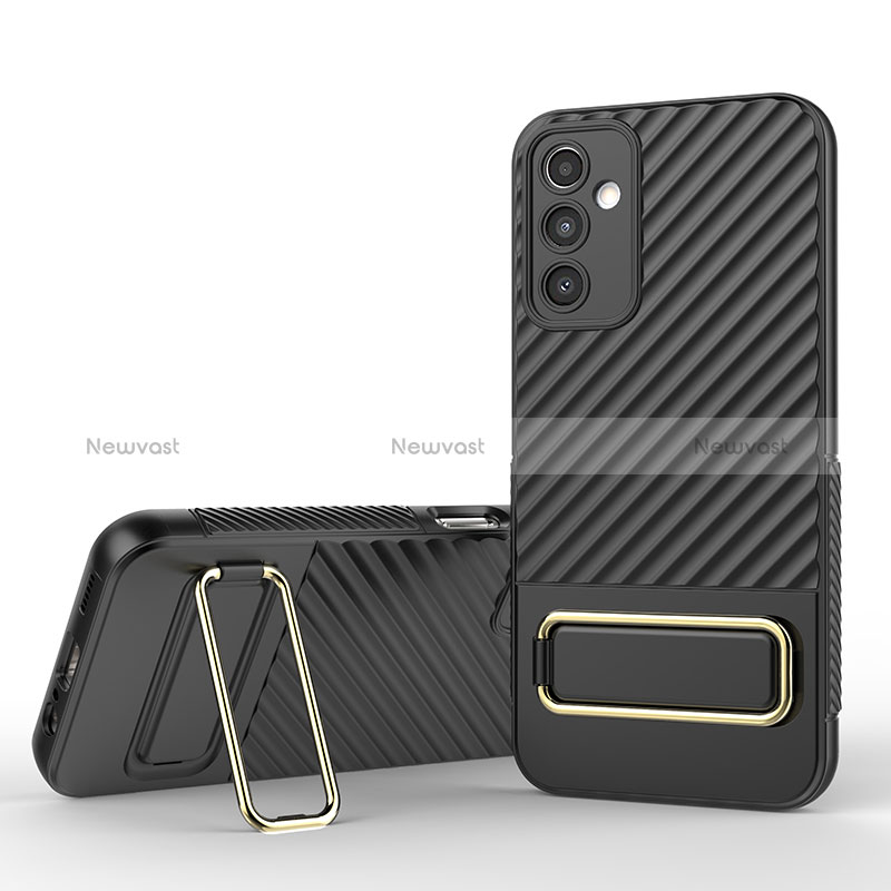 Ultra-thin Silicone Gel Soft Case Cover with Stand KC1 for Samsung Galaxy M44 5G Black