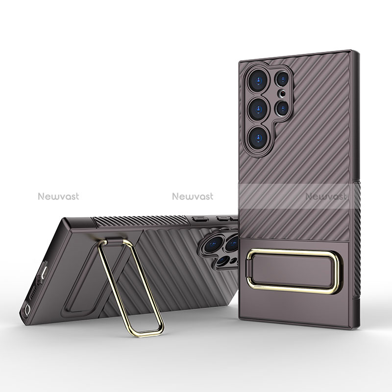 Ultra-thin Silicone Gel Soft Case Cover with Stand KC1 for Samsung Galaxy S22 Ultra 5G Brown