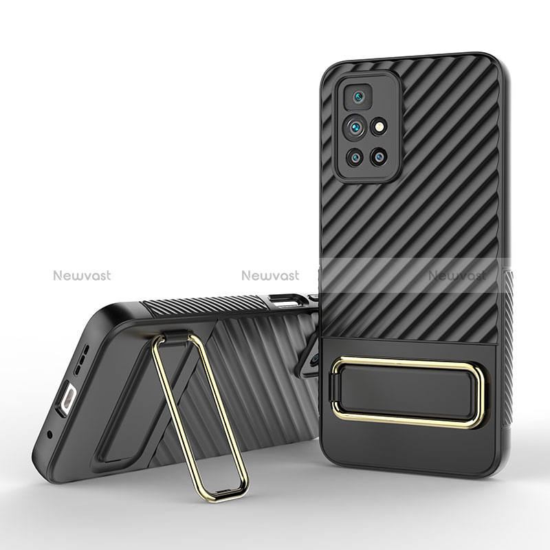 Ultra-thin Silicone Gel Soft Case Cover with Stand KC1 for Xiaomi Redmi 10 Prime Black