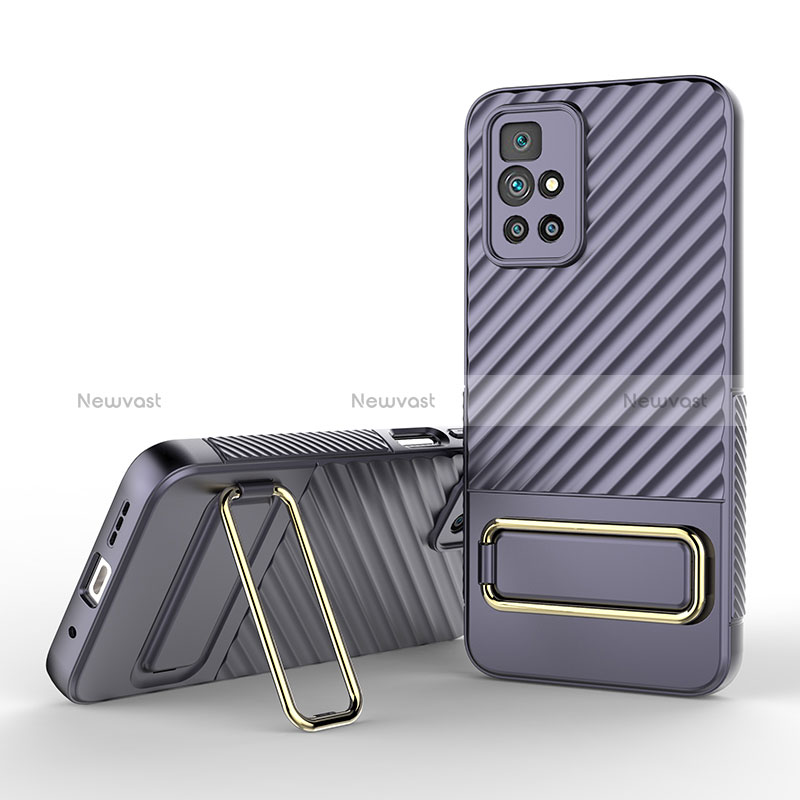 Ultra-thin Silicone Gel Soft Case Cover with Stand KC1 for Xiaomi Redmi 10 Prime Clove Purple