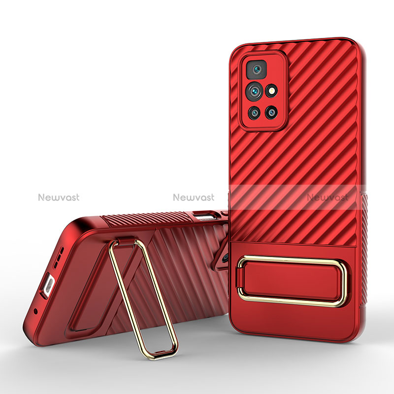 Ultra-thin Silicone Gel Soft Case Cover with Stand KC1 for Xiaomi Redmi 10 Prime Red