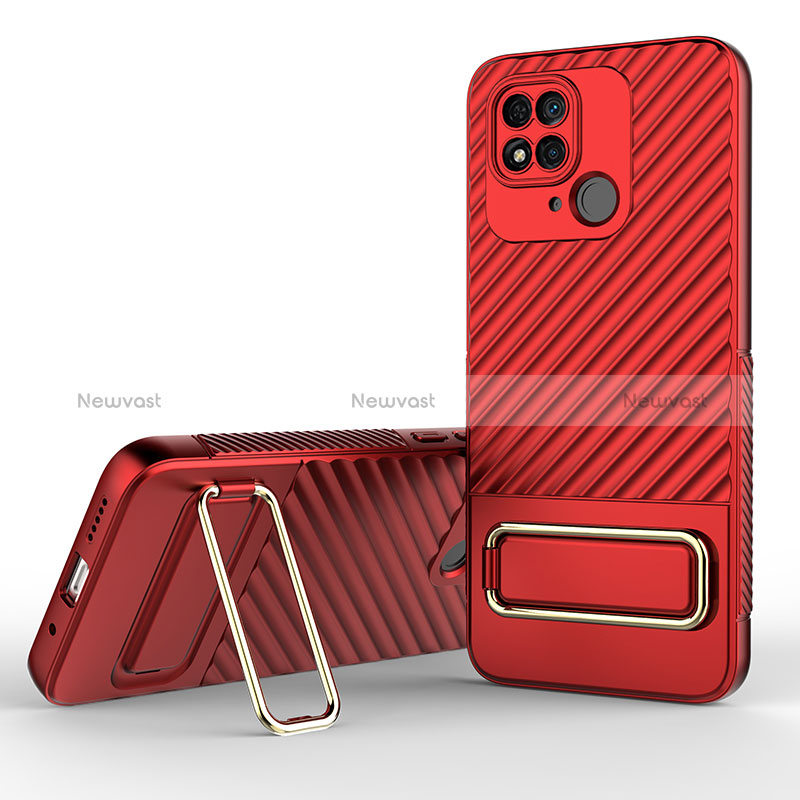 Ultra-thin Silicone Gel Soft Case Cover with Stand KC1 for Xiaomi Redmi 10C 4G Red