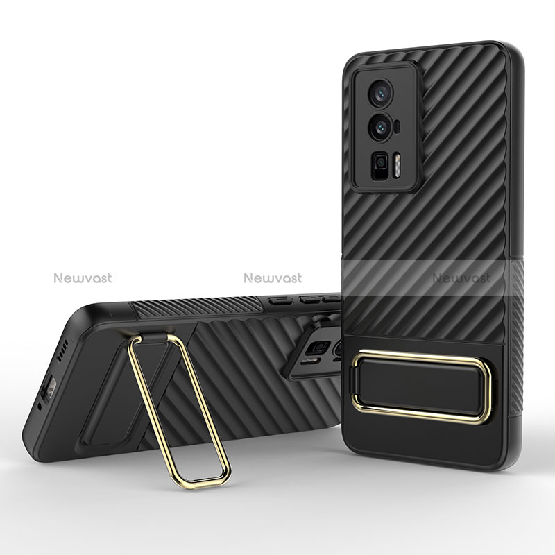 Ultra-thin Silicone Gel Soft Case Cover with Stand KC1 for Xiaomi Redmi K60 5G Black