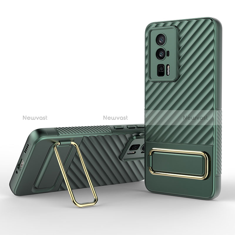 Ultra-thin Silicone Gel Soft Case Cover with Stand KC1 for Xiaomi Redmi K60 5G Green