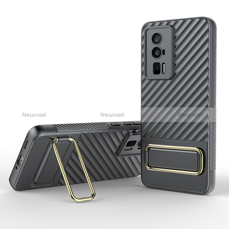 Ultra-thin Silicone Gel Soft Case Cover with Stand KC1 for Xiaomi Redmi K60 Pro 5G Gray