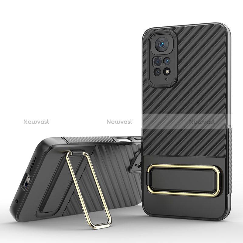 Ultra-thin Silicone Gel Soft Case Cover with Stand KC1 for Xiaomi Redmi Note 11 4G (2022) Black