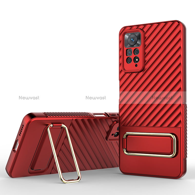 Ultra-thin Silicone Gel Soft Case Cover with Stand KC1 for Xiaomi Redmi Note 11 Pro 4G Red