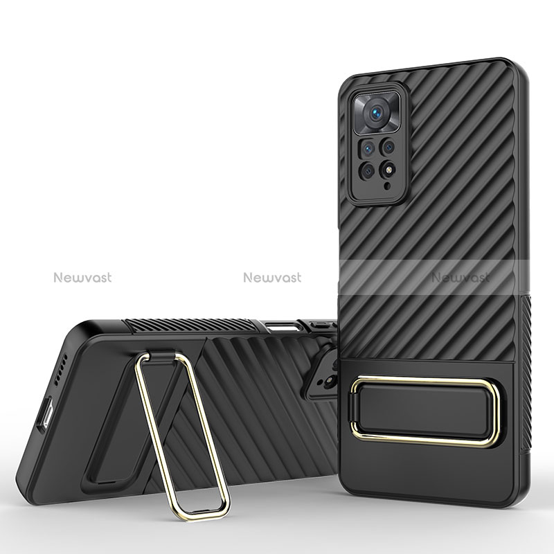 Ultra-thin Silicone Gel Soft Case Cover with Stand KC1 for Xiaomi Redmi Note 11 Pro 5G Black