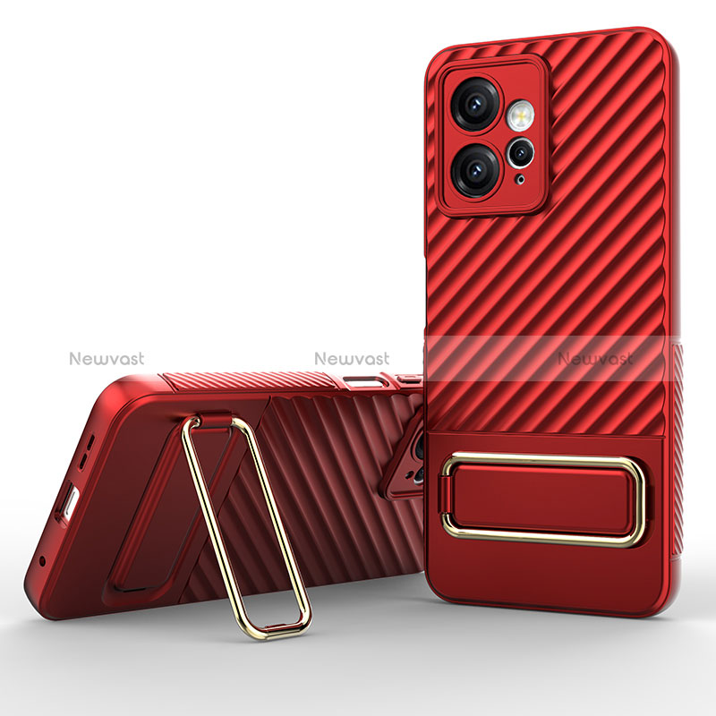 Ultra-thin Silicone Gel Soft Case Cover with Stand KC1 for Xiaomi Redmi Note 12 4G Red