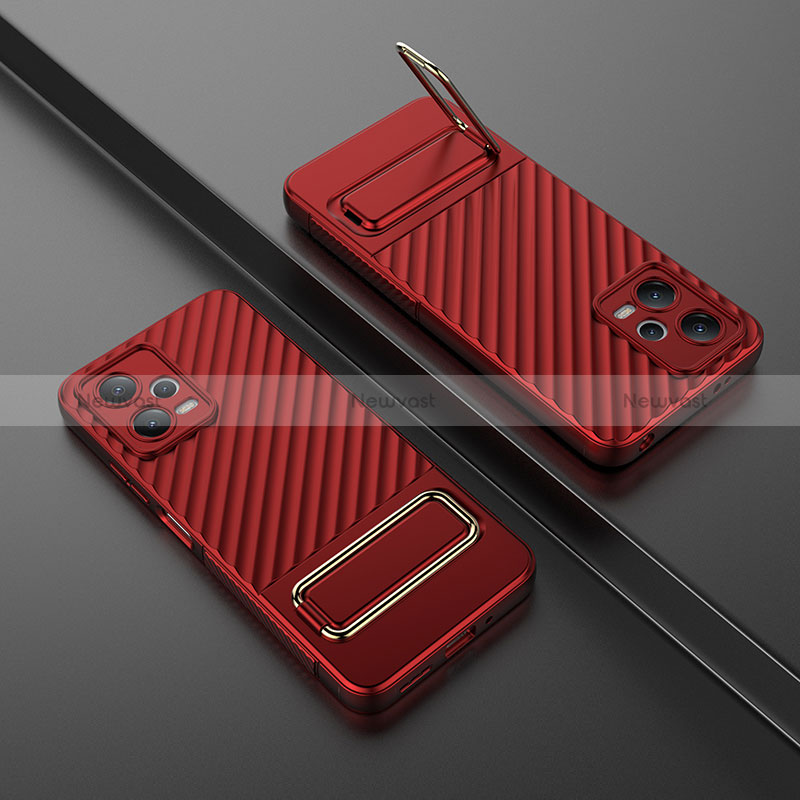 Ultra-thin Silicone Gel Soft Case Cover with Stand KC1 for Xiaomi Redmi Note 12 5G Red