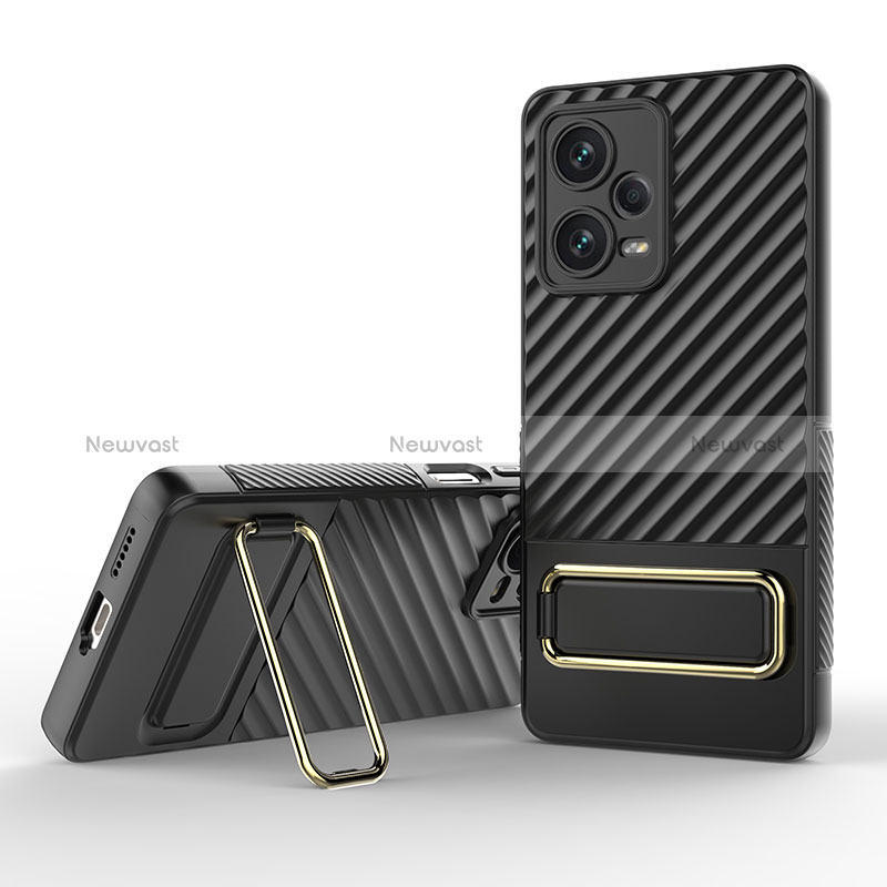 Ultra-thin Silicone Gel Soft Case Cover with Stand KC1 for Xiaomi Redmi Note 12 Explorer Black