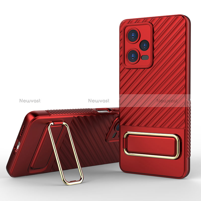 Ultra-thin Silicone Gel Soft Case Cover with Stand KC1 for Xiaomi Redmi Note 12 Pro 5G Red