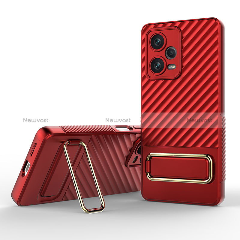 Ultra-thin Silicone Gel Soft Case Cover with Stand KC1 for Xiaomi Redmi Note 12 Pro+ Plus 5G Red