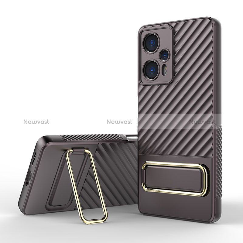 Ultra-thin Silicone Gel Soft Case Cover with Stand KC1 for Xiaomi Redmi Note 12 Turbo 5G Brown