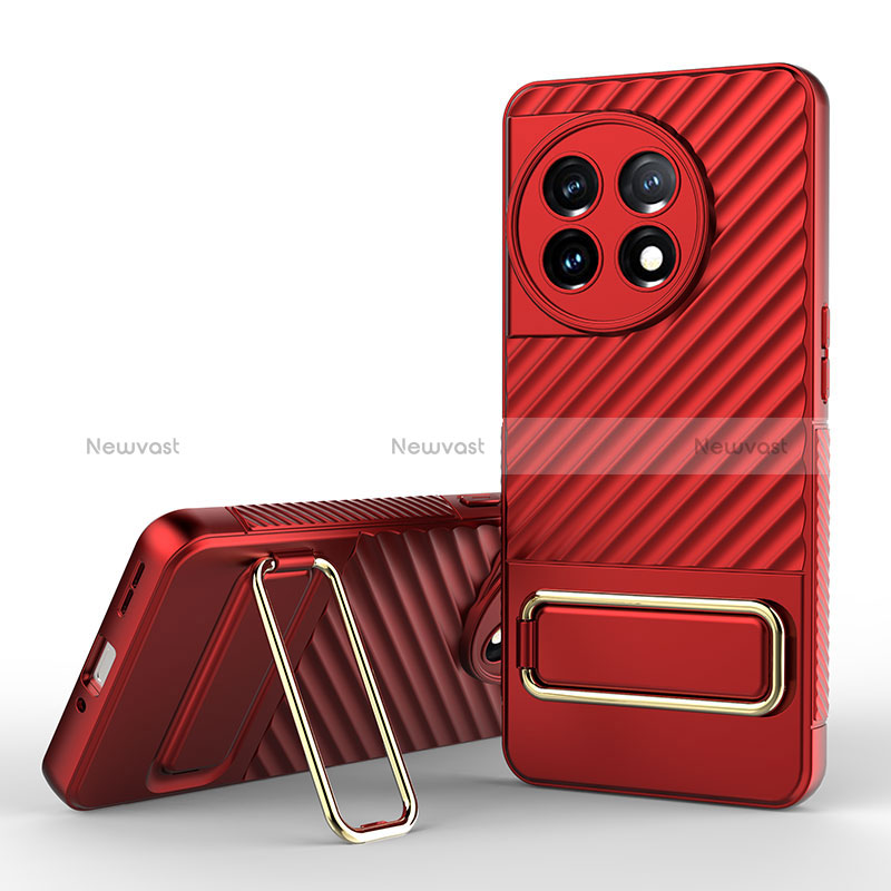 Ultra-thin Silicone Gel Soft Case Cover with Stand KC2 for OnePlus 11 5G Red