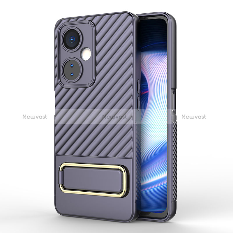 Ultra-thin Silicone Gel Soft Case Cover with Stand KC2 for OnePlus Nord CE 3 Lite 5G Clove Purple