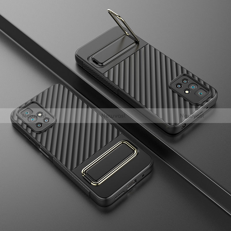 Ultra-thin Silicone Gel Soft Case Cover with Stand KC2 for Xiaomi Redmi 10 Prime Black