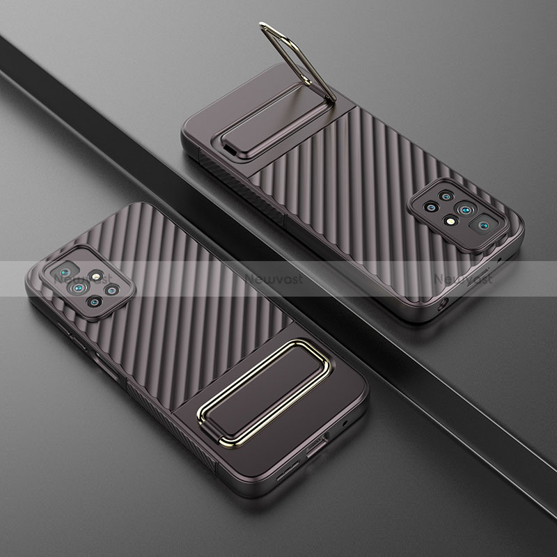 Ultra-thin Silicone Gel Soft Case Cover with Stand KC2 for Xiaomi Redmi 10 Prime Brown