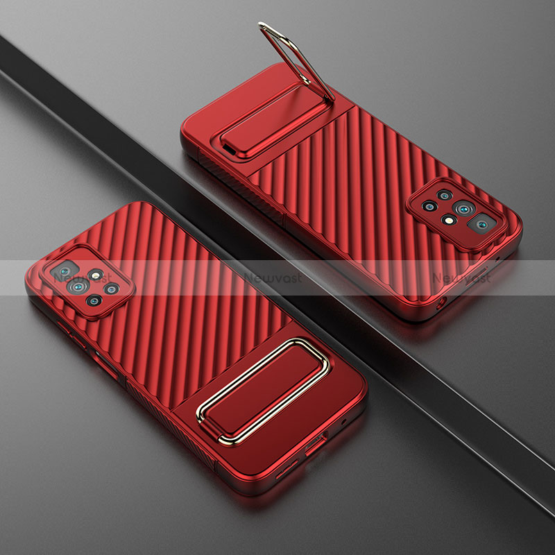 Ultra-thin Silicone Gel Soft Case Cover with Stand KC2 for Xiaomi Redmi 10 Prime Red