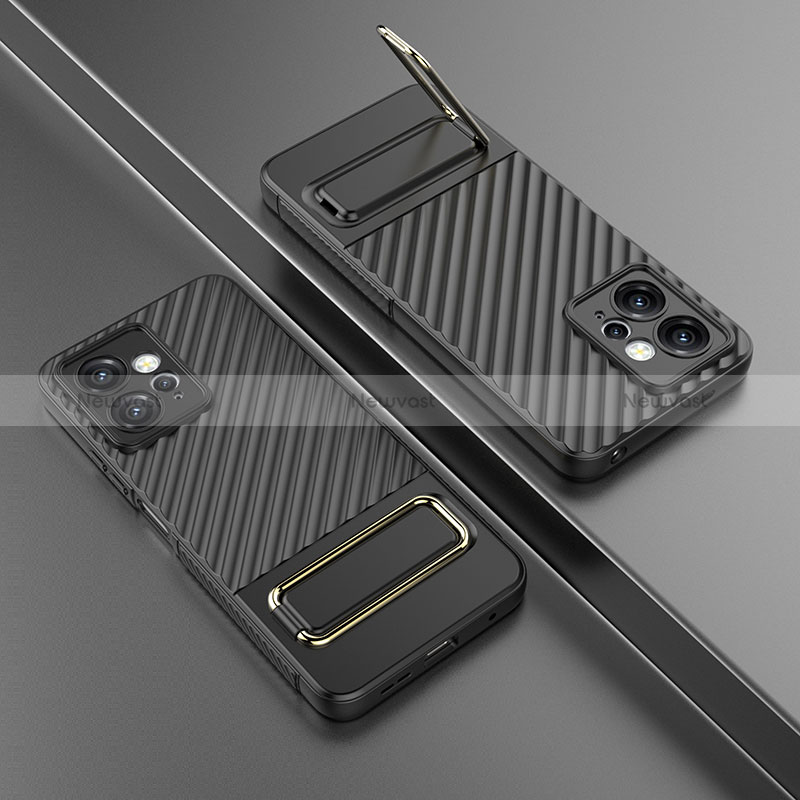 Ultra-thin Silicone Gel Soft Case Cover with Stand KC2 for Xiaomi Redmi Note 12 4G Black