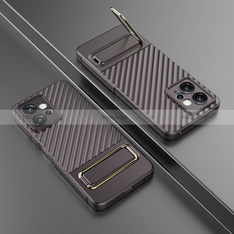 Ultra-thin Silicone Gel Soft Case Cover with Stand KC2 for Xiaomi Redmi Note 12 4G Brown