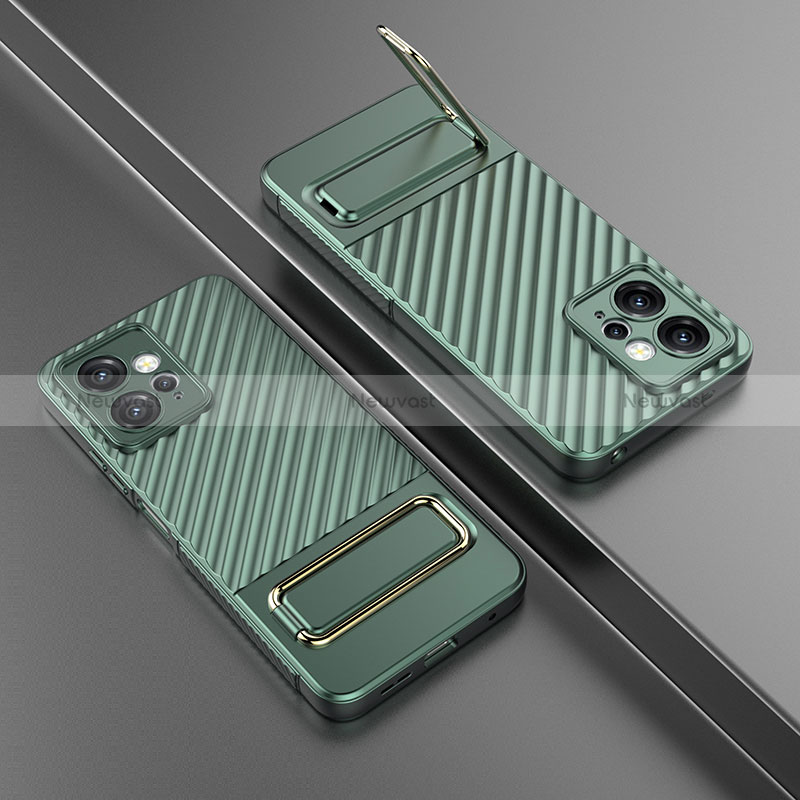 Ultra-thin Silicone Gel Soft Case Cover with Stand KC2 for Xiaomi Redmi Note 12 4G Green