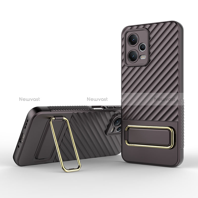 Ultra-thin Silicone Gel Soft Case Cover with Stand KC2 for Xiaomi Redmi Note 12 5G Brown