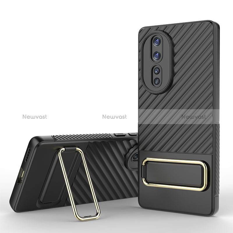 Ultra-thin Silicone Gel Soft Case Cover with Stand KC3 for Huawei Honor 80 5G Black